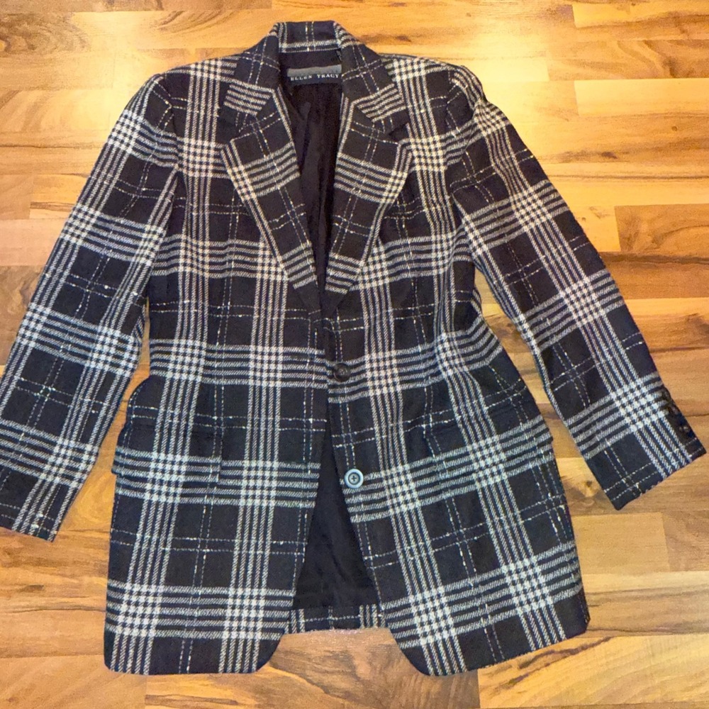 Ellen Tracy Plaid Blazer Wool Blend‎ Career Business Jacket Size 10 fall classic